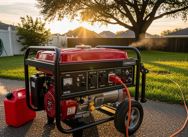 Portable gasoline generator on a driveway